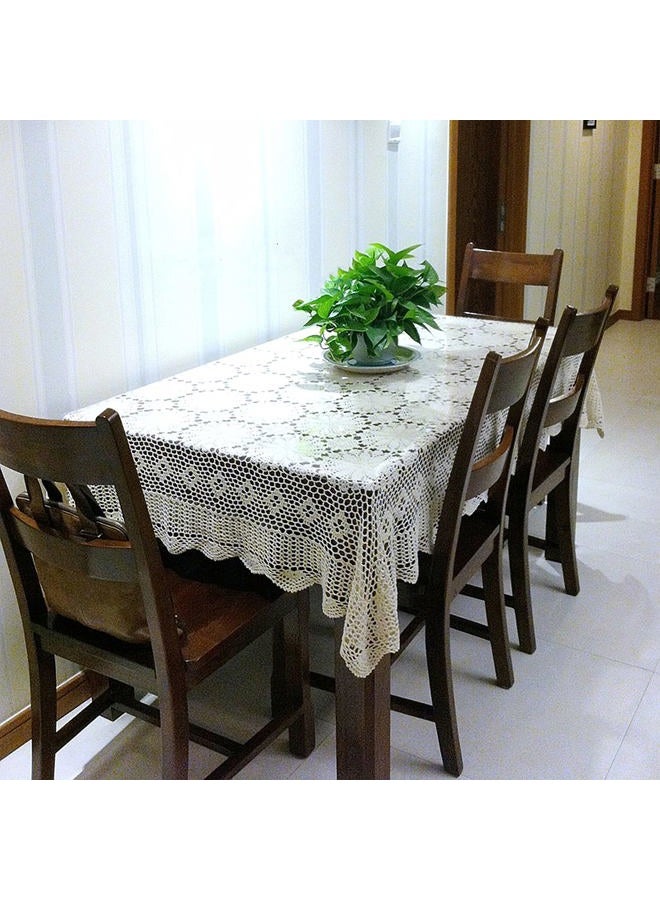 USTIDE Shabby Handmade Crochet Tablecloth Rectangle Romantic Table Cover Beige Lace Design Table Overlays Rectangular 62inchesx82inches - Image 2