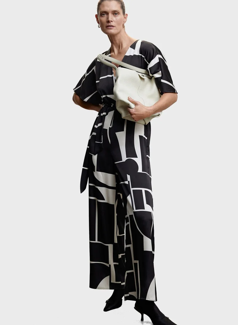MANGO Printed Tie Detail Jumpsuit