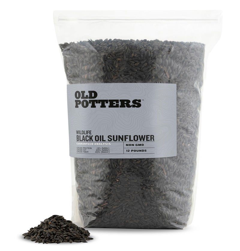 Old Potters Wildlife Black Oil Sunflower Seeds for Birds and Wildlife, Non-GMO & USA Grown on Small Farms (12 lbs) - Image 1