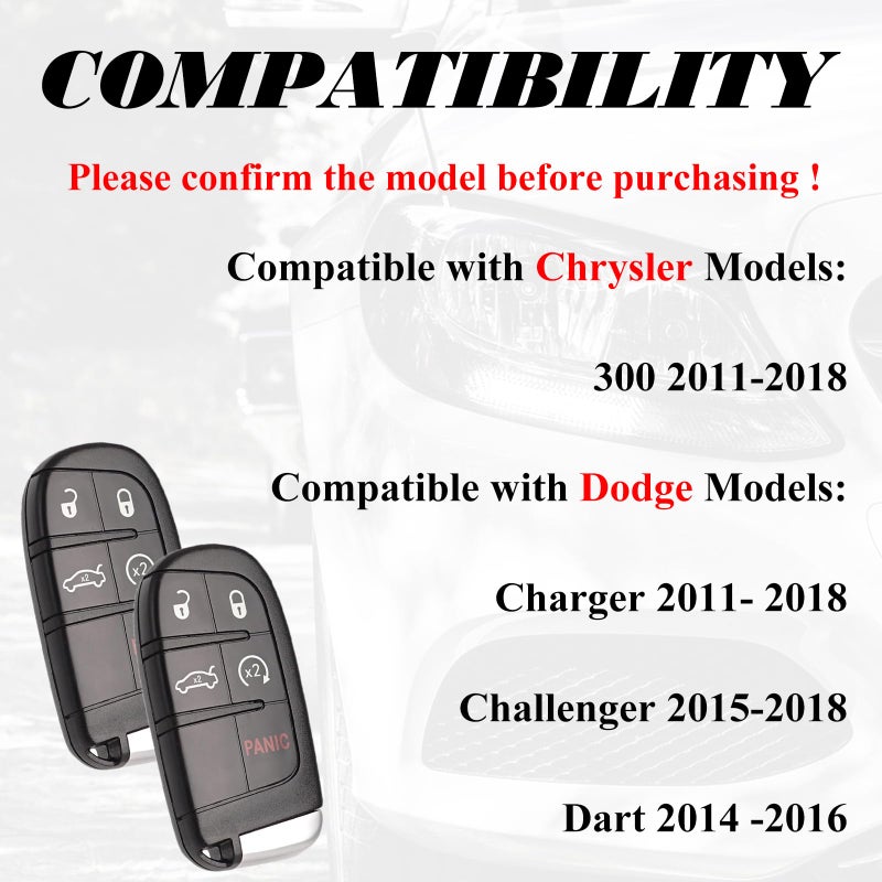 SUPALAND Car Key Fob Replacement Fits for Chrysler 300 Dodge Charger 2011-2018 Challenger Dart 2014-2016 Keyless Entry Remote Start Control Set of Two M3N-40821302 56046777AB 56046759 AF 5026676 - Image 3