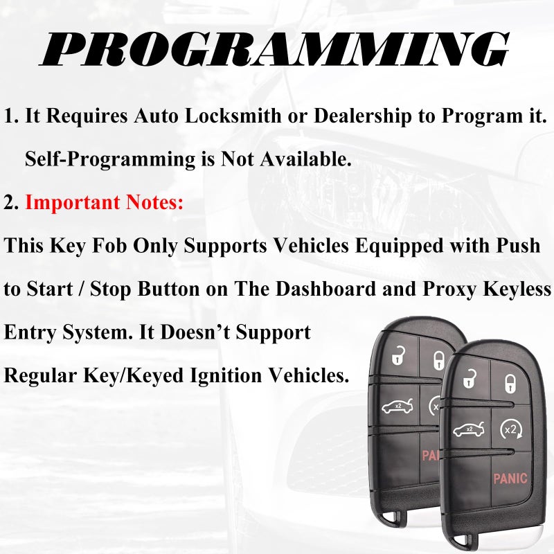 SUPALAND Car Key Fob Replacement Fits for Chrysler 300 Dodge Charger 2011-2018 Challenger Dart 2014-2016 Keyless Entry Remote Start Control Set of Two M3N-40821302 56046777AB 56046759 AF 5026676 - Image 5