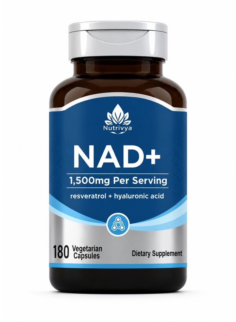 Nutrivya NAD+ 1,500mg Per Serving | 180 Vegetarian Capsules | Resveratrol + Hyaluronic Acid | Non-GMO Dietary Supplement - Image 1