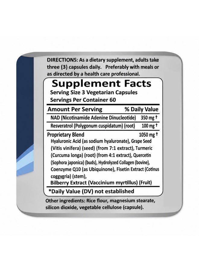 Nutrivya NAD+ 1,500mg Per Serving | 180 Vegetarian Capsules | Resveratrol + Hyaluronic Acid | Non-GMO Dietary Supplement - Image 2