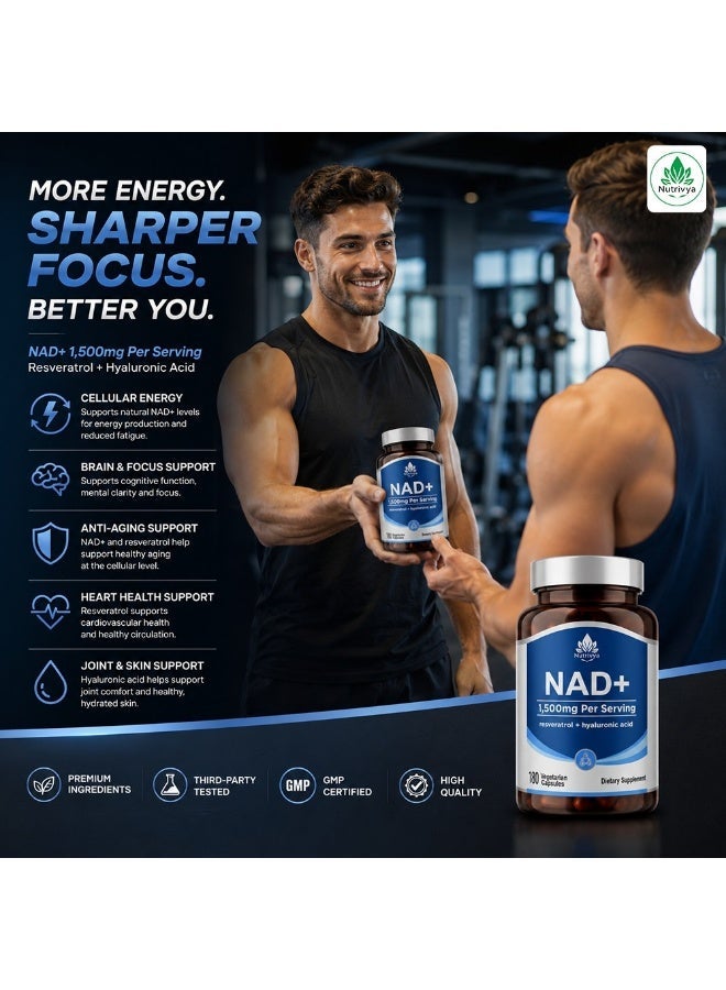 Nutrivya NAD+ 1,500mg Per Serving | 180 Vegetarian Capsules | Resveratrol + Hyaluronic Acid | Non-GMO Dietary Supplement - Image 5