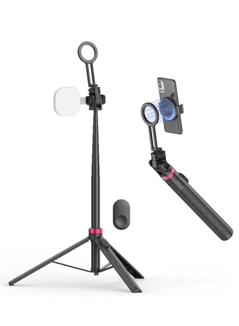 XXZU 175cm Magnetic Phone Tripod Stand for iPhone and Android, 1 Phone Clamp Included, with Side Cold Shoe Slot & 1/4" Thread, Rechargeable Remote Control, Multifunctional Tripod for Smartphone/Fill Light/Camera/Microphone - Image 1