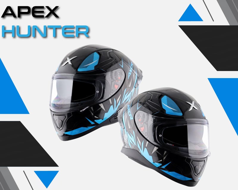 Axor Apex Hunter ISI ECE DOT Certified Full Face Dual Visor Helmet for Men and Women with Pinlock Fitted Outer Clear Visor and Inner Smoke Sun Visor Black Neon Blue Helmet-XL - Image 4