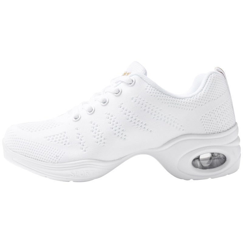 Linodes Women's Breathable Dance Sneaker with Split Sole and Air Cushion Jazz Dance Walking Shoes-White-5.5M - Image 2