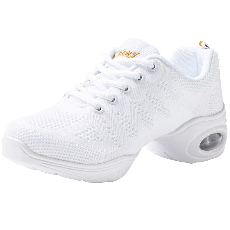 Linodes Women's Breathable Dance Sneaker with Split Sole and Air Cushion Jazz Dance Walking Shoes-White-5.5M - Image 1