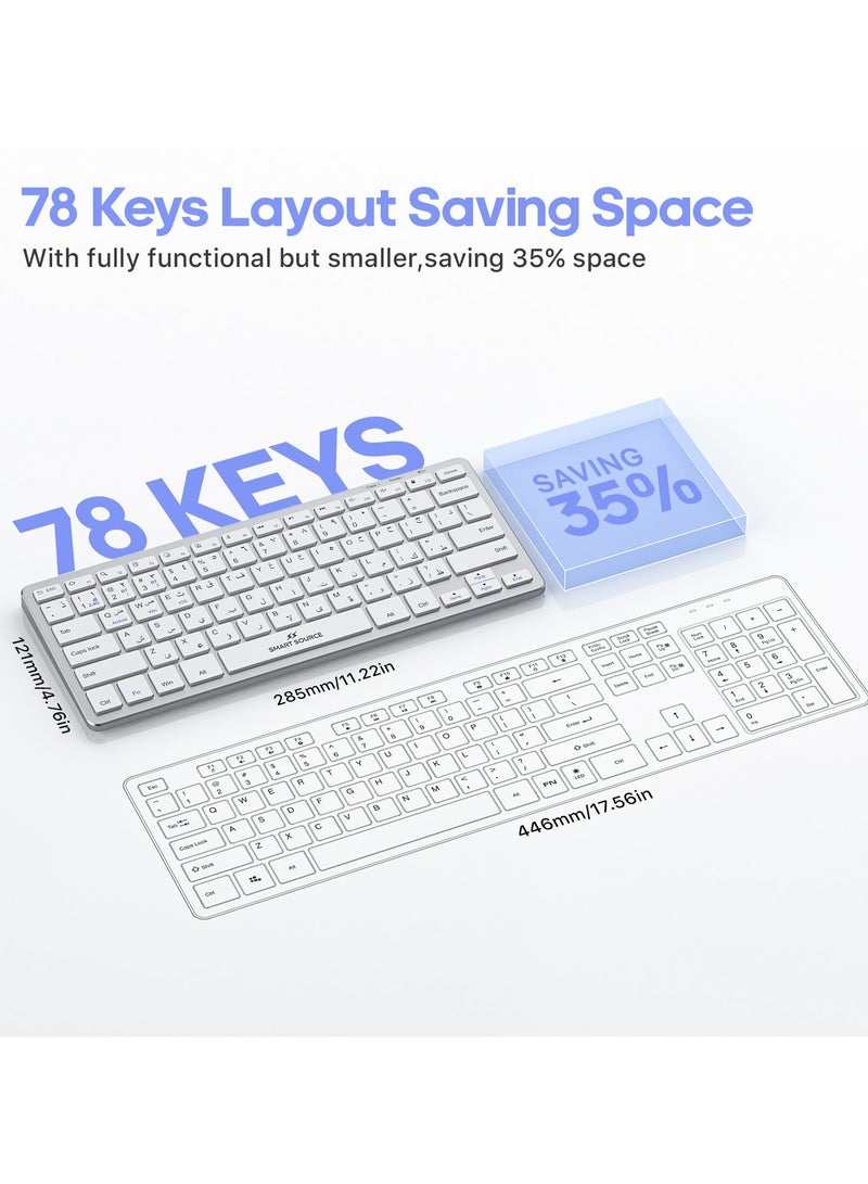 SMART SOURCE Multi-Device Wireless Keyboard - Arabic & English Layout, Dual Bluetooth + 2.4G USB Receiver, Slim Portable Design for Windows, iOS, Android, & Mac - Silver/White - Image 5