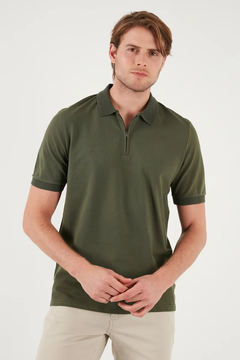 بوراتي Cotton Regular Fit Half Zipper Polo Neck T Shirt Men's Polo Neck T Shirt 5901029