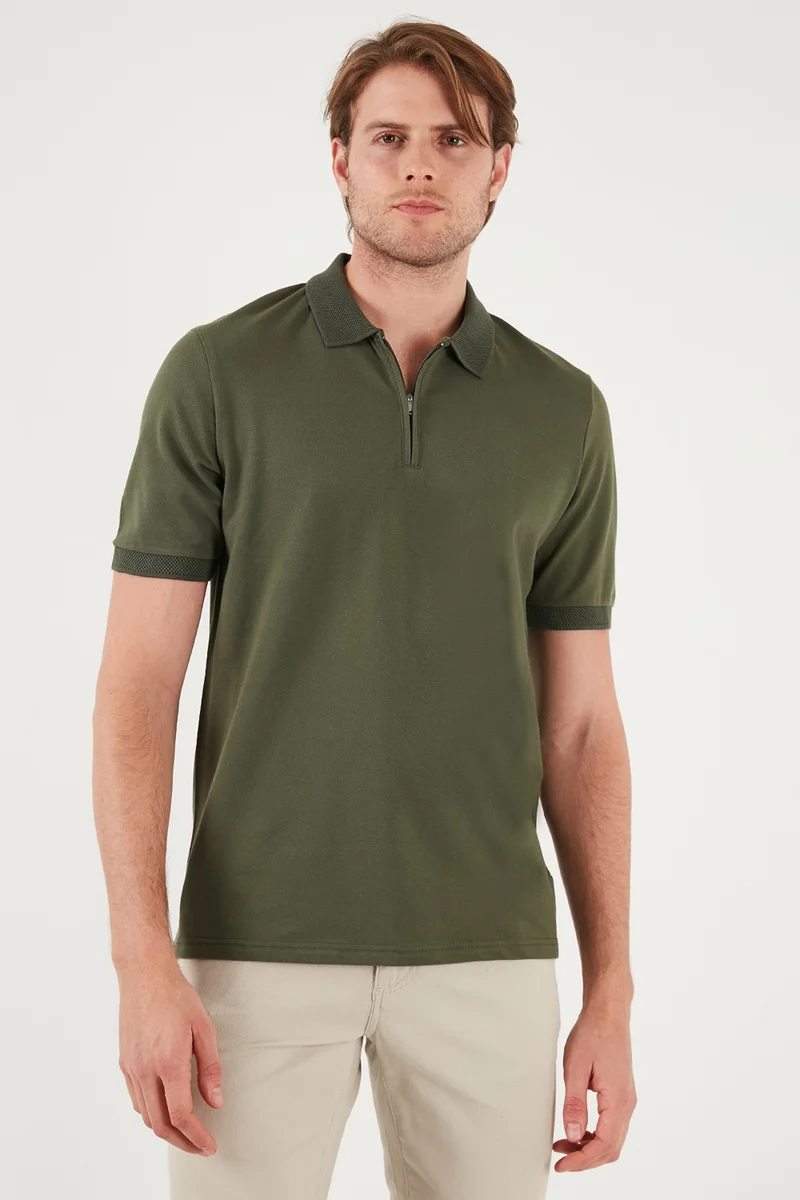 بوراتي Cotton Regular Fit Half Zipper Polo Neck T Shirt Men's Polo Neck T Shirt 5901029