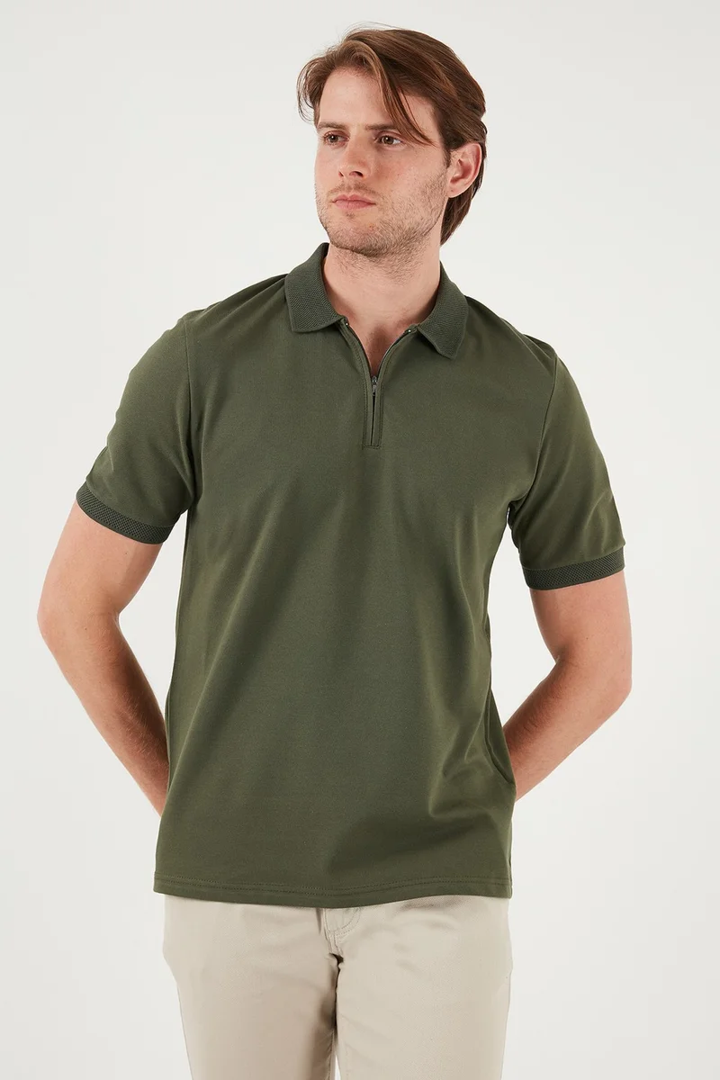 بوراتي Cotton Regular Fit Half Zipper Polo Neck T Shirt Men's Polo Neck T Shirt 5901029