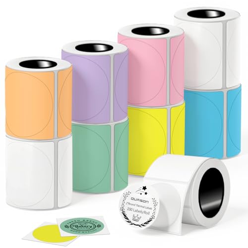 QUASON 2" Circle Thermal Sticker Labels, 7 Colorful Self-Adhesive Round Direct Thermal Labels for Business，Compatible with Phomemo, Zebra, Rollo, MUNBYN，BPA Free（900Labels/9Rolls） - Image 1