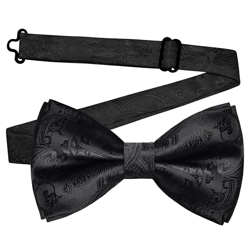 GUSLESON Paisley Black Bow Tie Pocket Square Set for Wedding Pre-Tied Solid Bowties Handkerchief Cufflinks for Men (0497-08) - Image 3