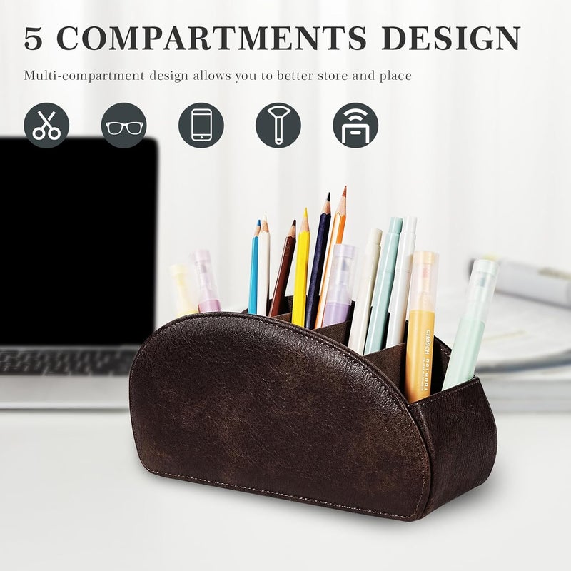 molshine Remote Control Holder with 5 Compartments,Pu Leather Office Organization Storage Caddy Box for Tv Remote,Heater Controllers,Media Player,Office Supplies,Makeup Brush (Coffe) - Image 4