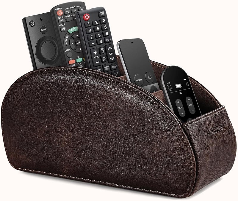 molshine Remote Control Holder with 5 Compartments,Pu Leather Office Organization Storage Caddy Box for Tv Remote,Heater Controllers,Media Player,Office Supplies,Makeup Brush (Coffe) - Image 1