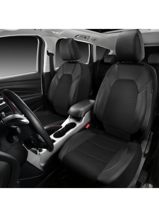 Leather and 3D Air Mesh Universal Fit Car Seat Covers, for Sedans,Trucks,Suvs,Airbag Compatible,Zipper Design and Reserved Opening Holes for Headrest(Full Set, Black) - Image 3