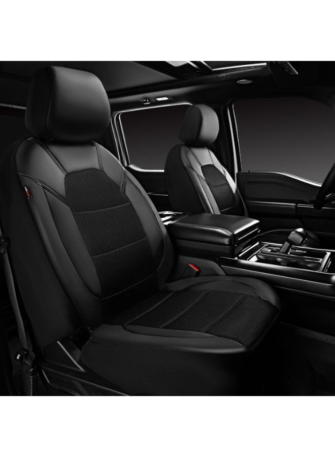 Leather and 3D Air Mesh Universal Fit Car Seat Covers, for Sedans,Trucks,Suvs,Airbag Compatible,Zipper Design and Reserved Opening Holes for Headrest(Full Set, Black) - Image 2