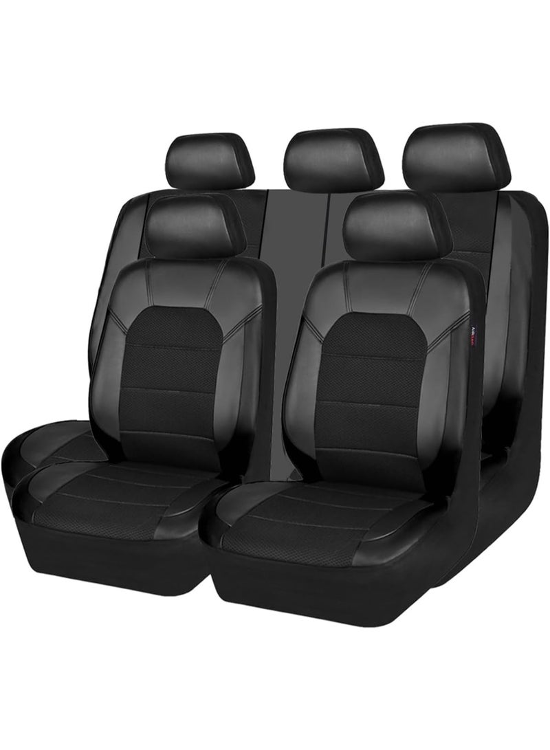 Leather and 3D Air Mesh Universal Fit Car Seat Covers, for Sedans,Trucks,Suvs,Airbag Compatible,Zipper Design and Reserved Opening Holes for Headrest(Full Set, Black) - Image 1