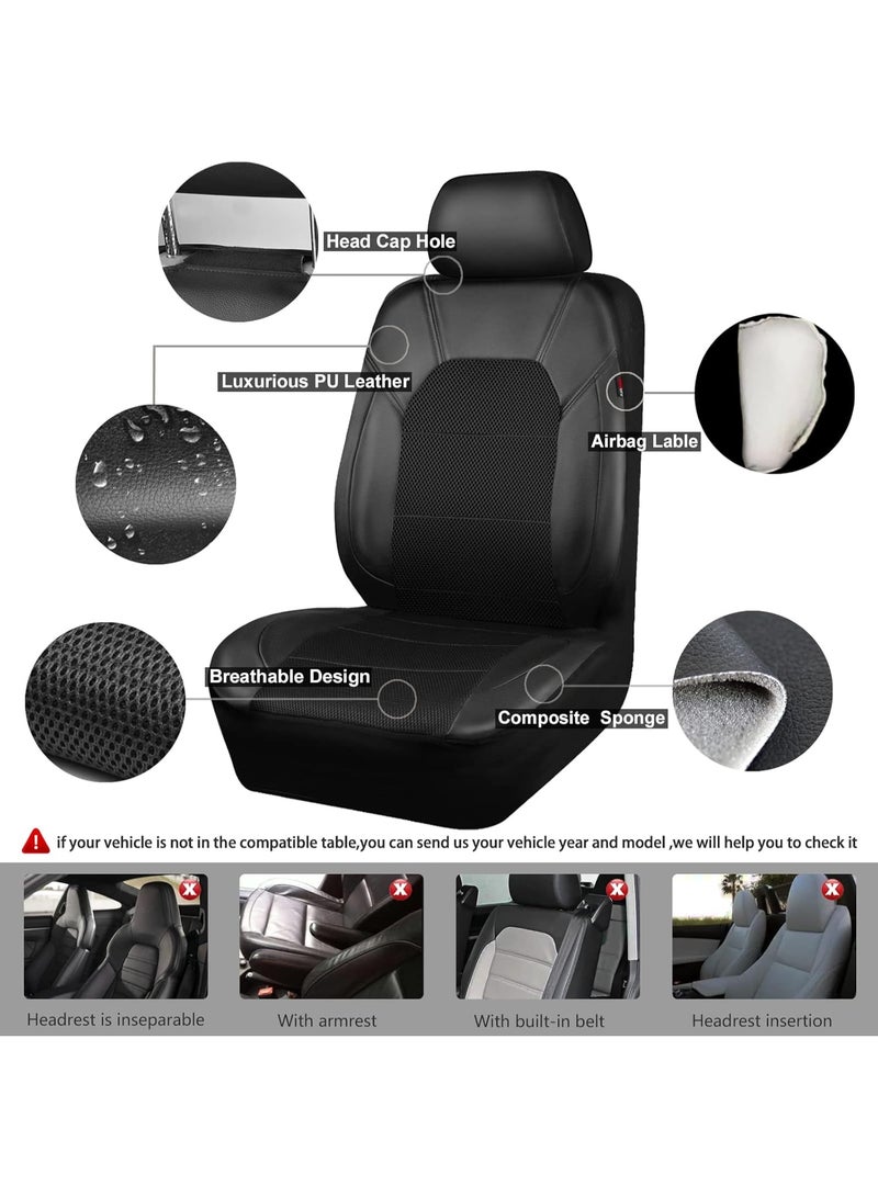 Leather and 3D Air Mesh Universal Fit Car Seat Covers, for Sedans,Trucks,Suvs,Airbag Compatible,Zipper Design and Reserved Opening Holes for Headrest(Full Set, Black) - Image 5