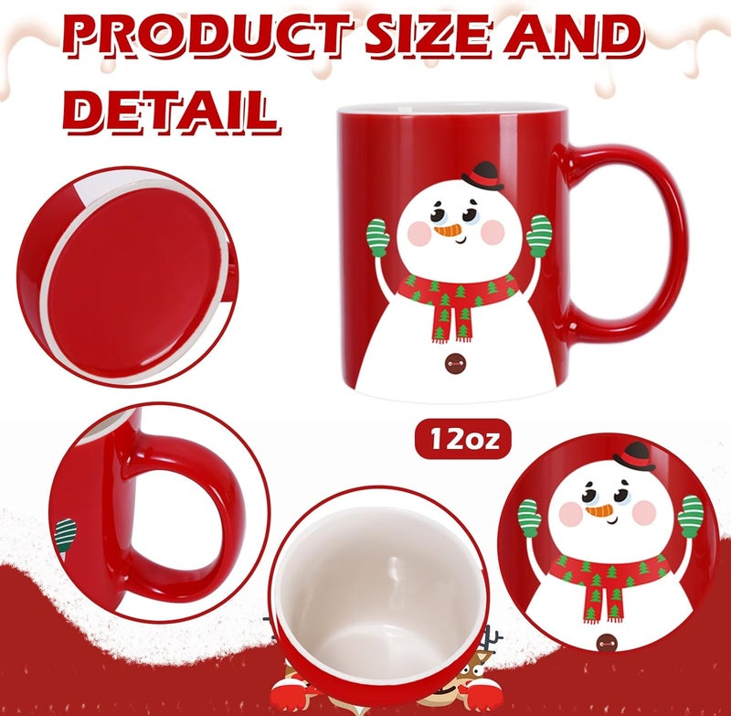 Whaline 6Pcs Christmas Mug Set 12oz Santa Claus Snowman Reindeer Penguin Xmas Coffee Mug Red Green Christmas Ceramic Mugs for Home School Office Table Centerpieces Housewarming Gift - Image 2