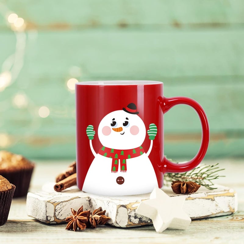 Whaline 6Pcs Christmas Mug Set 12oz Santa Claus Snowman Reindeer Penguin Xmas Coffee Mug Red Green Christmas Ceramic Mugs for Home School Office Table Centerpieces Housewarming Gift - Image 4