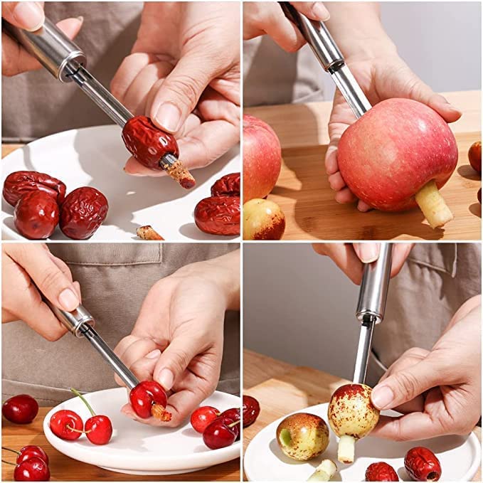Kruvad Fruit Corer Pitter Remover Kitchen Prep Tool Apple, Pear, Cherry Watermelon Baller Seeds Core Remover Tool for Fruits, Vegetables, Jujube, Red Dates, Berry, Chili, Etc. [Pack of 7] - Image 3