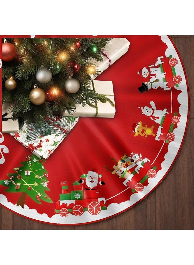 AUTOYSUR Christmas Tree Skirt Red White Cloth Christmas Tree Base Cover Skirts Decor for Xmas Party Holiday Home Garden (Christmas Train, 48inch) - Image 1