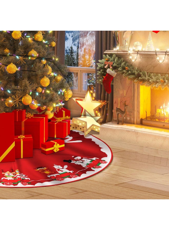 AUTOYSUR Christmas Tree Skirt Red White Cloth Christmas Tree Base Cover Skirts Decor for Xmas Party Holiday Home Garden (Christmas Train, 48inch) - Image 5