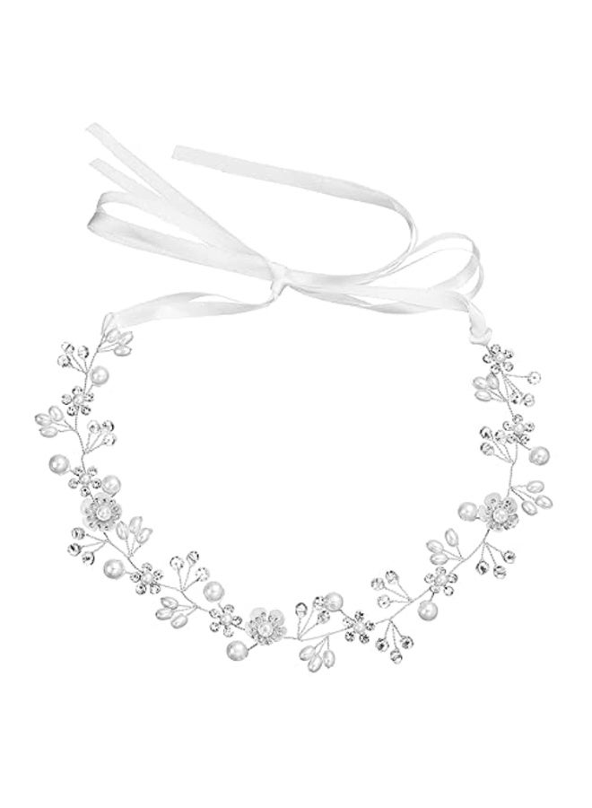 Flower Wedding Hair Accessory, Crystal Pearl Bridal Headband Flower Hair Vine Silver Bride Headband for Women and Girls - Image 1