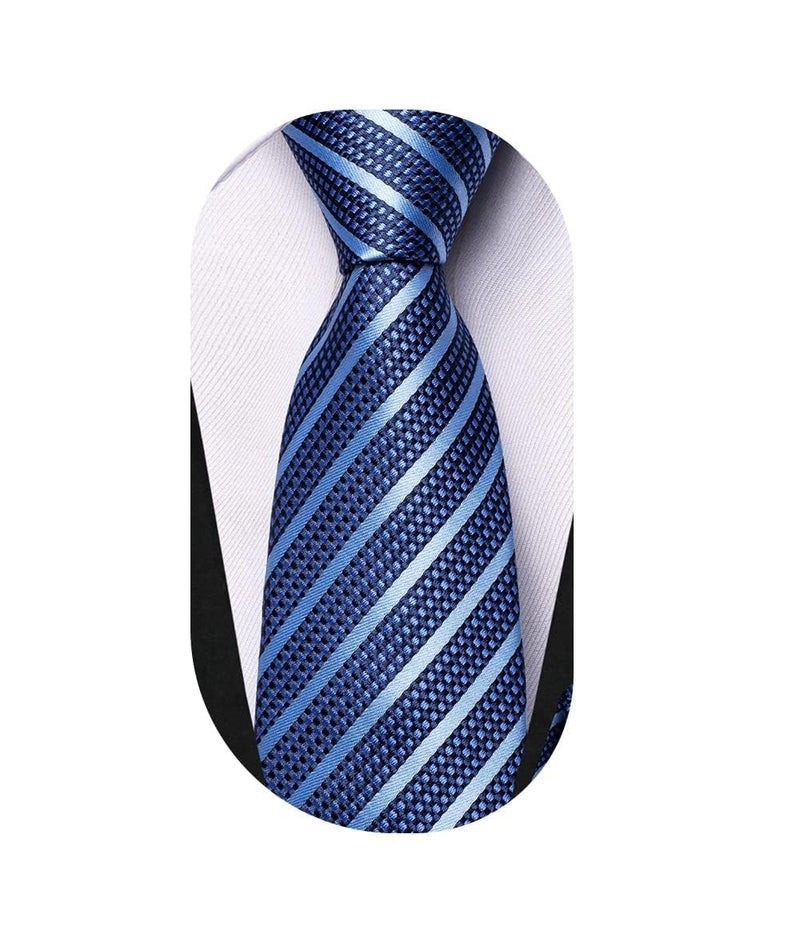 Dubulle Ties for Boys Self Tie Silk Paisely Striped Kids Necktie and Pocket Square Set for Age 8-11,Light Blue Stripe - Image 1