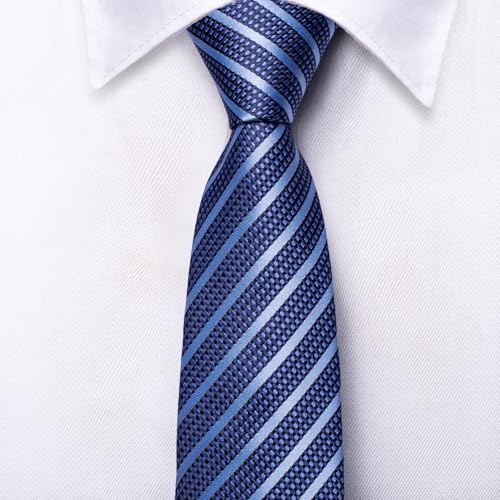 Dubulle Ties for Boys Self Tie Silk Paisely Striped Kids Necktie and Pocket Square Set for Age 8-11,Light Blue Stripe - Image 5