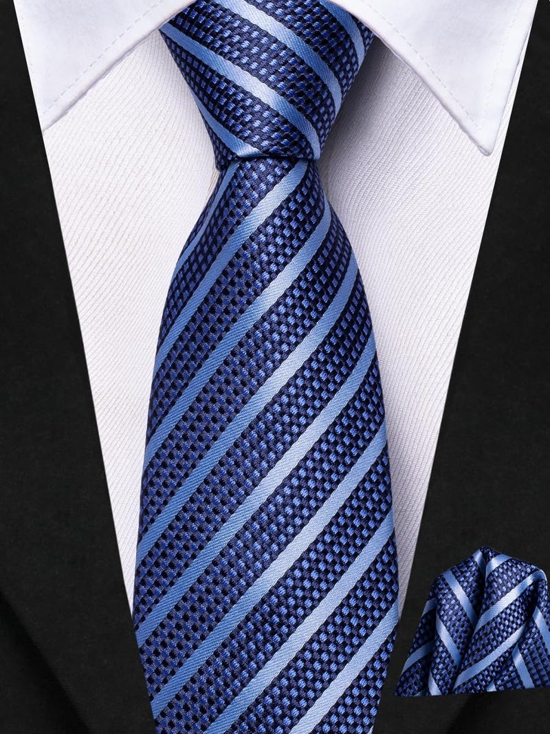 Dubulle Ties for Boys Self Tie Silk Paisely Striped Kids Necktie and Pocket Square Set for Age 8-11,Light Blue Stripe - Image 3