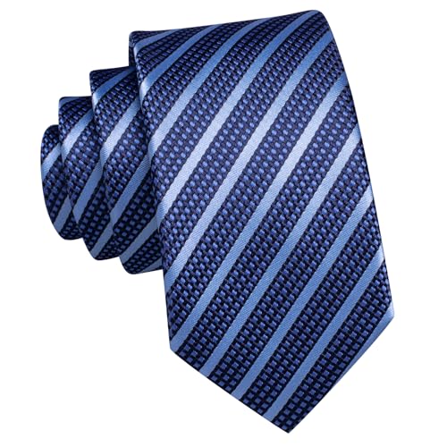 Dubulle Ties for Boys Self Tie Silk Paisely Striped Kids Necktie and Pocket Square Set for Age 8-11,Light Blue Stripe - Image 4