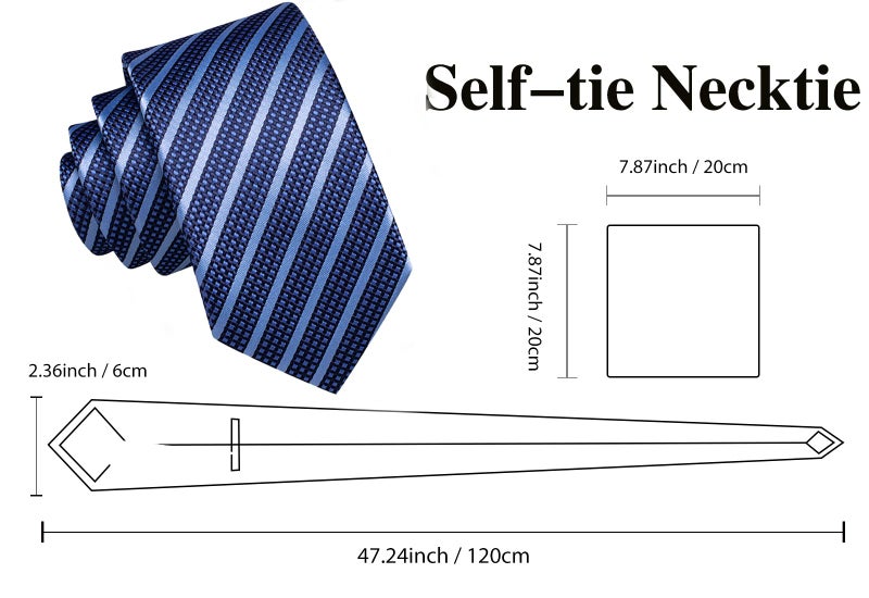 Dubulle Ties for Boys Self Tie Silk Paisely Striped Kids Necktie and Pocket Square Set for Age 8-11,Light Blue Stripe - Image 2