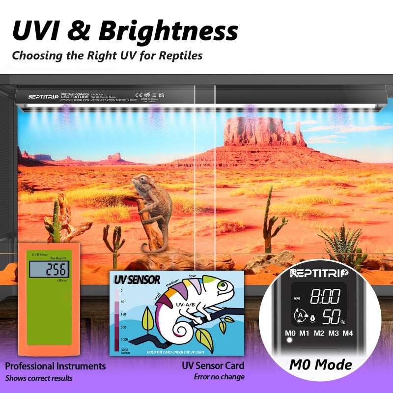 REPTITRIP 16-Inch LED UVB Reptile Light with Auto On/Off & Preset Day-Night Cycle Dimming, 4 UVI Modes Fixture Controller, 14W Aluminum UVA UVB Lamp for Bearded Dragons, Turtles & Snakes, 6500K - Image 5