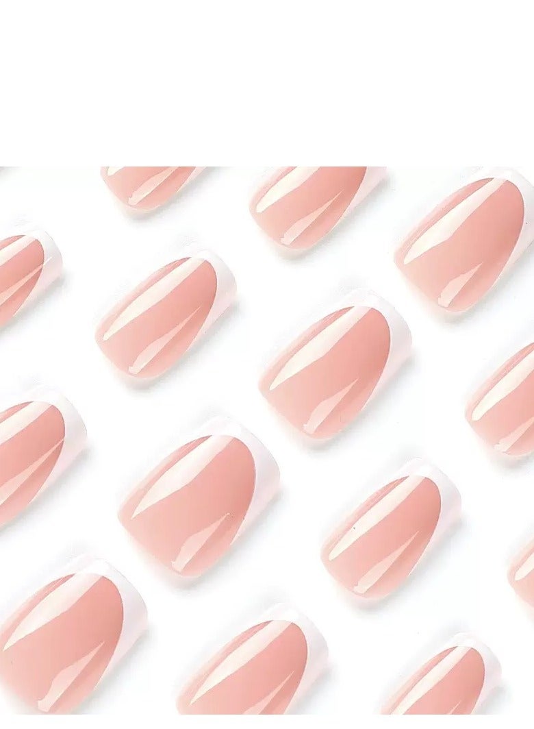 JOSQUEWNN Press On Nails,24pcs,Simple Pink French Manicure Press-On Nails,Embellished With Rhinestones.Acrylic Nails With Glue Kit. - Image 3