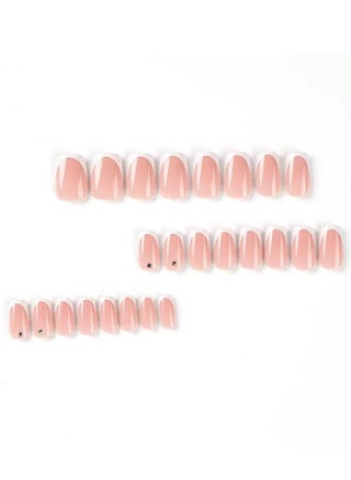 Press On False Nails,24pcs,Simple Pink French Manicure Press-On Nails,Embellished With Rhinestones.Acrylic Nails With Glue Kit. - view 5