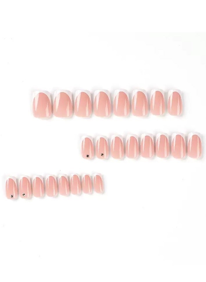 JOSQUEWNN Press On Nails,24pcs,Simple Pink French Manicure Press-On Nails,Embellished With Rhinestones.Acrylic Nails With Glue Kit. - Image 5