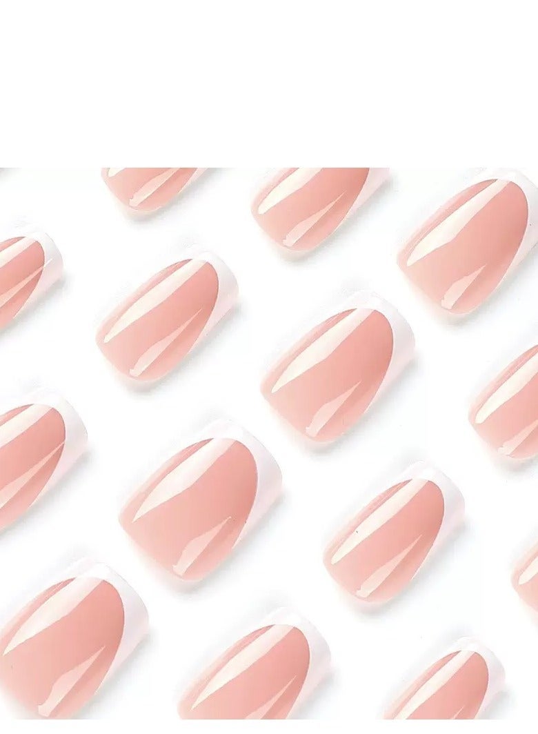 JOSQUEWNN Press On False Nails,24pcs,Simple Pink French Manicure Press-On Nails,Embellished With Rhinestones.Acrylic Nails With Glue Kit. - Image 4