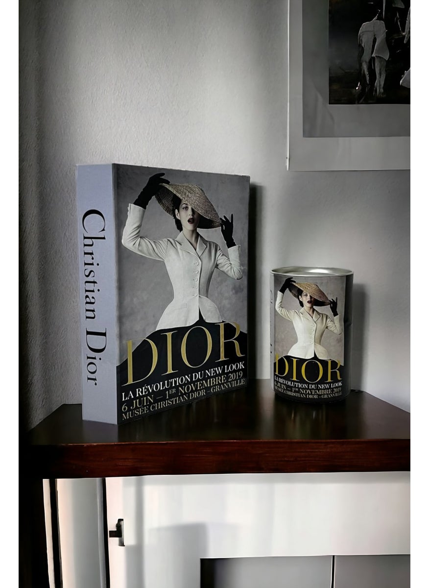 Saccura Dekor Decorative Book Box & Cylinder Box Set Dior Box Set with Hat Figure  - Image 3