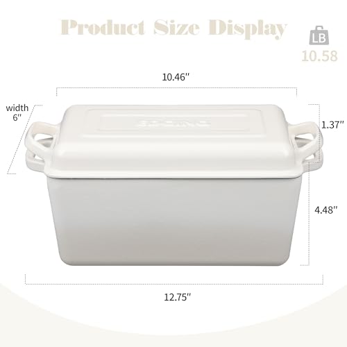EDGING CASTING Enameled Cast Iron Dutch Oven, Oblong Bread Oven for Sourdough Bread Baking, Baking Pan, Dual Handles, Oven Safe, 4 Quart, White - Image 2