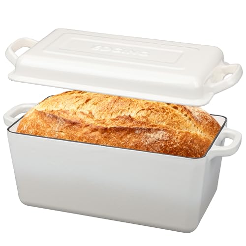 EDGING CASTING Enameled Cast Iron Dutch Oven, Oblong Bread Oven for Sourdough Bread Baking, Baking Pan, Dual Handles, Oven Safe, 4 Quart, White - Image 1