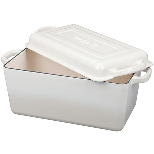 EDGING CASTING Enameled Cast Iron Dutch Oven, Oblong Bread Oven for Sourdough Bread Baking, Baking Pan, Dual Handles, Oven Safe, 4 Quart, White - Image 5