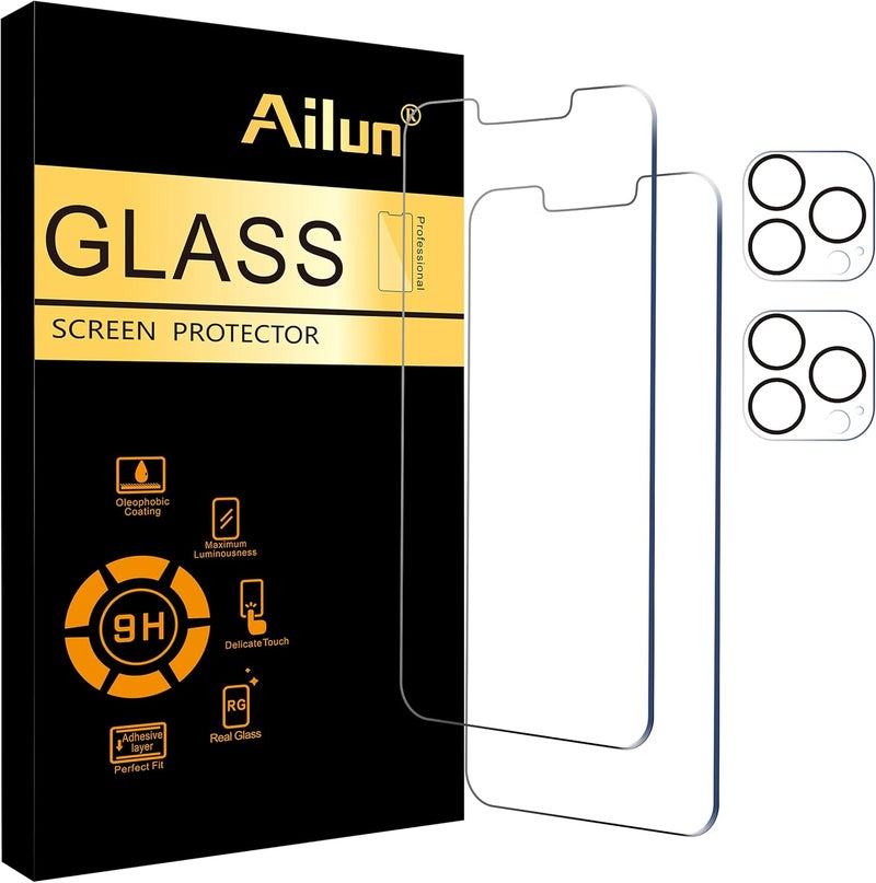 Ailun 2 Pack Screen Protector for iPhone 13 Pro Max [6.7 inch] Display 2021 with 2 Pack Tempered Glass Camera Lens Protector,[9H Hardness]-HD Case Friendly - Image 1