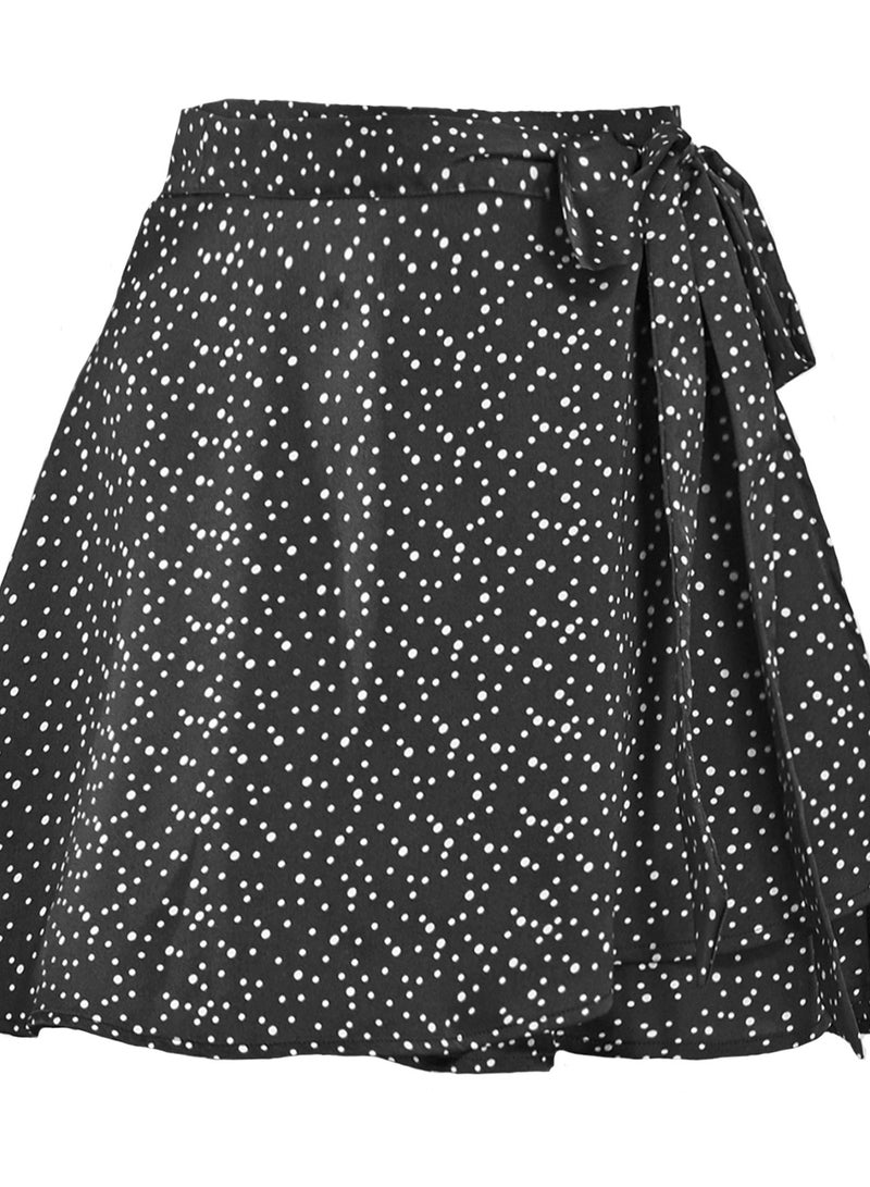 Loquat Women's  Half Skirt High Waist Fashion One-piece Lace-up Short Skirt Chiffon Satin Wrap Skirt 
