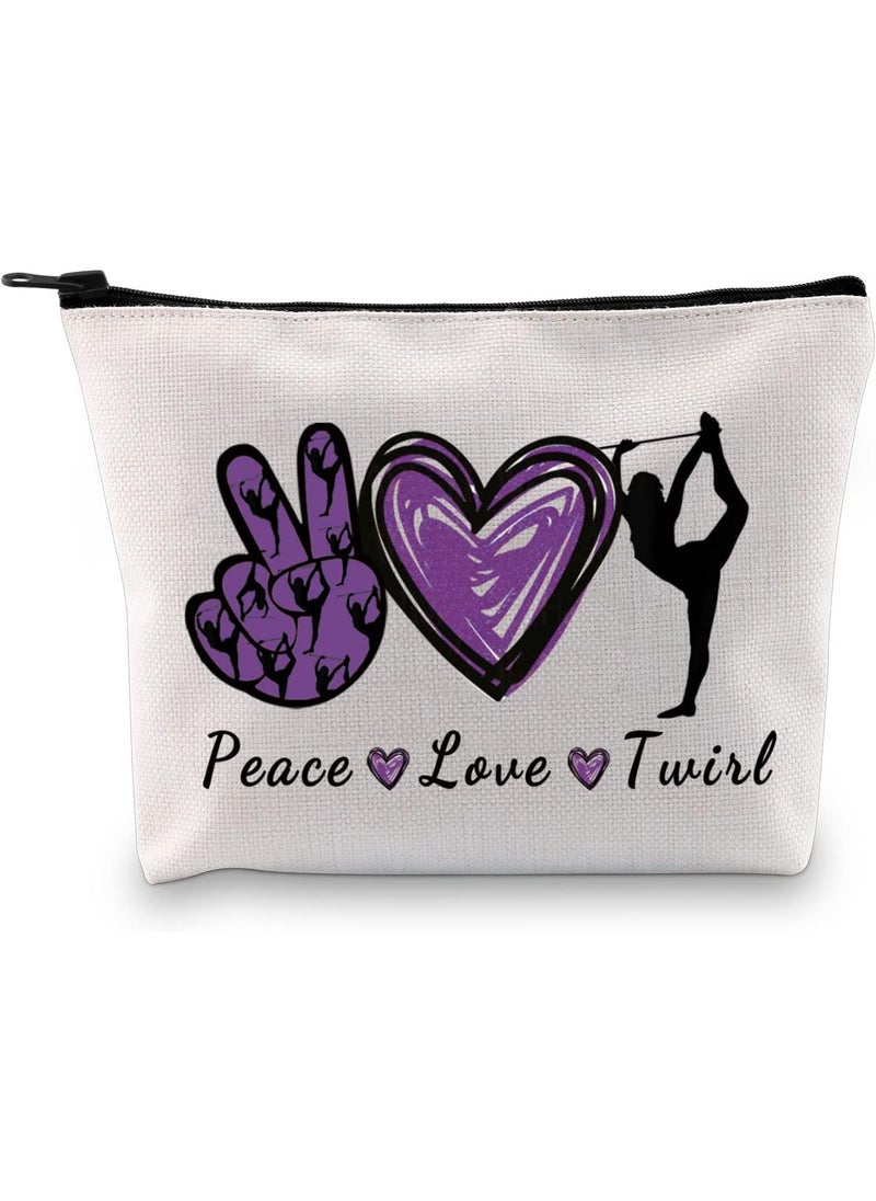 JXGZSO - JXGZSO Baton Twirling Gift Peace Love Twirl Cosmetic Bag Baton Gifts For Women Baton Gymnast Makeup Bag Twirling Lover Gift - Image 1