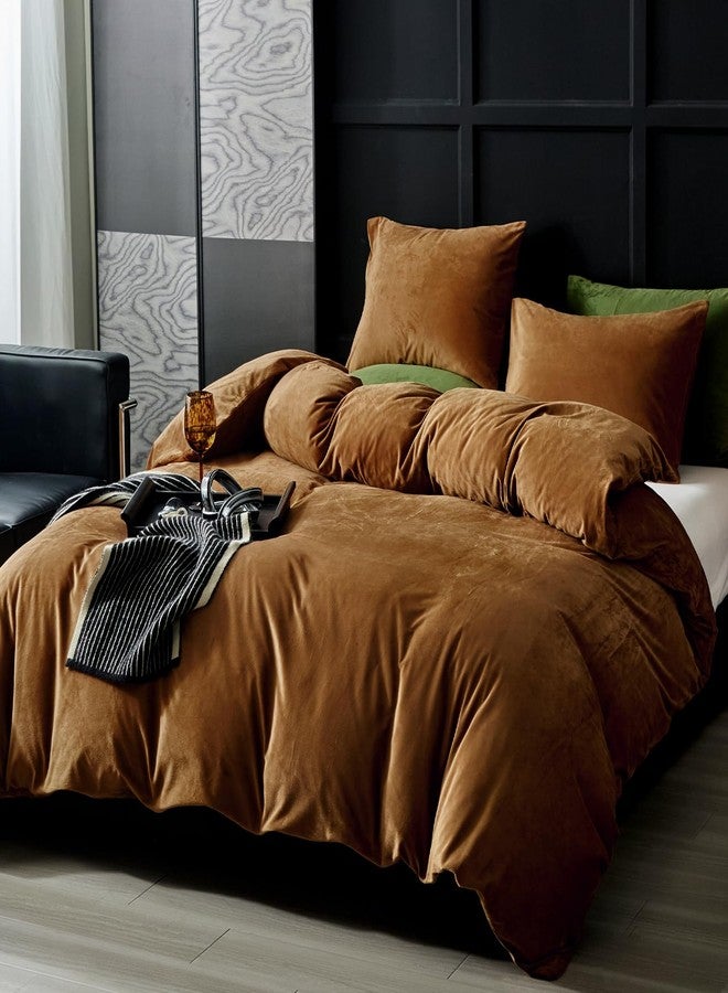 WARMDERN Camel Velvet Duvet Cover King Size Flannel Duvet Cover Bedding Sets, 3pcs Ultra Soft Luxury Textured Modern Crystal Velvet Duvet Covers with Zipper Closure(Camel, King) - Image 2