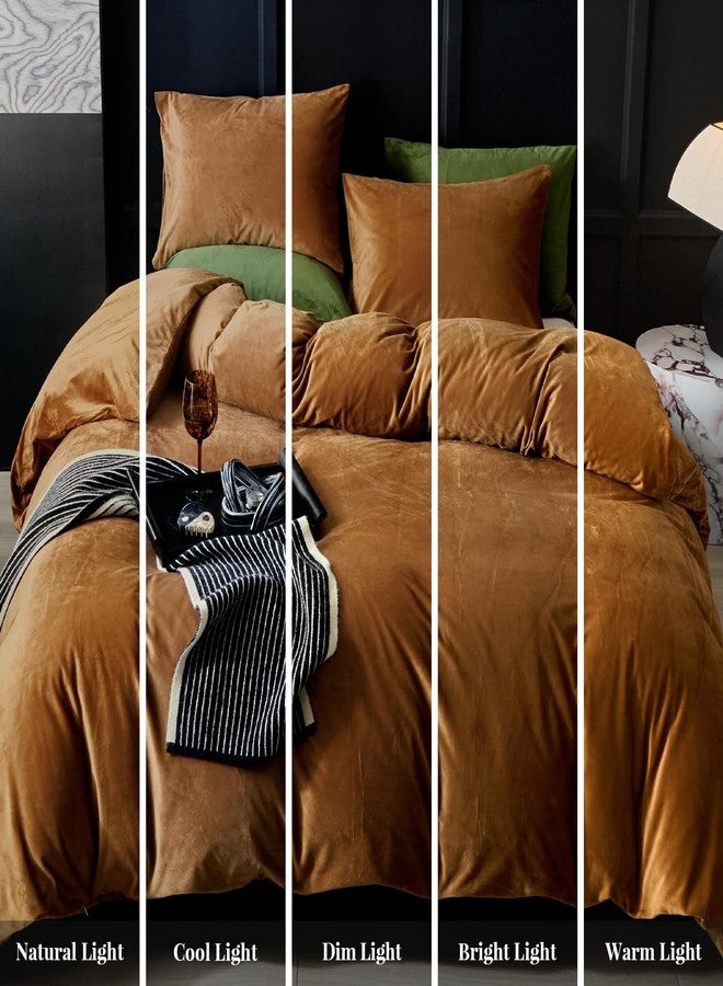 WARMDERN Camel Velvet Duvet Cover King Size Flannel Duvet Cover Bedding Sets, 3pcs Ultra Soft Luxury Textured Modern Crystal Velvet Duvet Covers with Zipper Closure(Camel, King) - Image 3