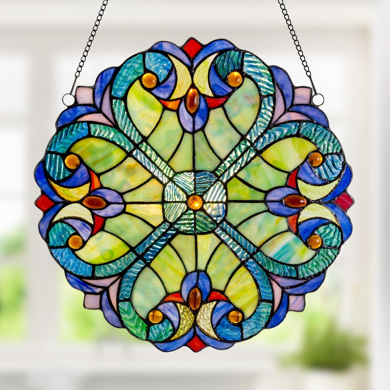 RIVER OF GOODS 12 H Mini Halston Heart Stained Glass Window Panel  Hanging Suncatcher with Stained Glass Panels for Window  GreenBlue